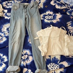 Jeans and two white tanks!